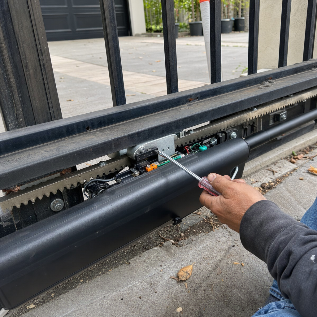 Gate motor and opener repair with screwdriver