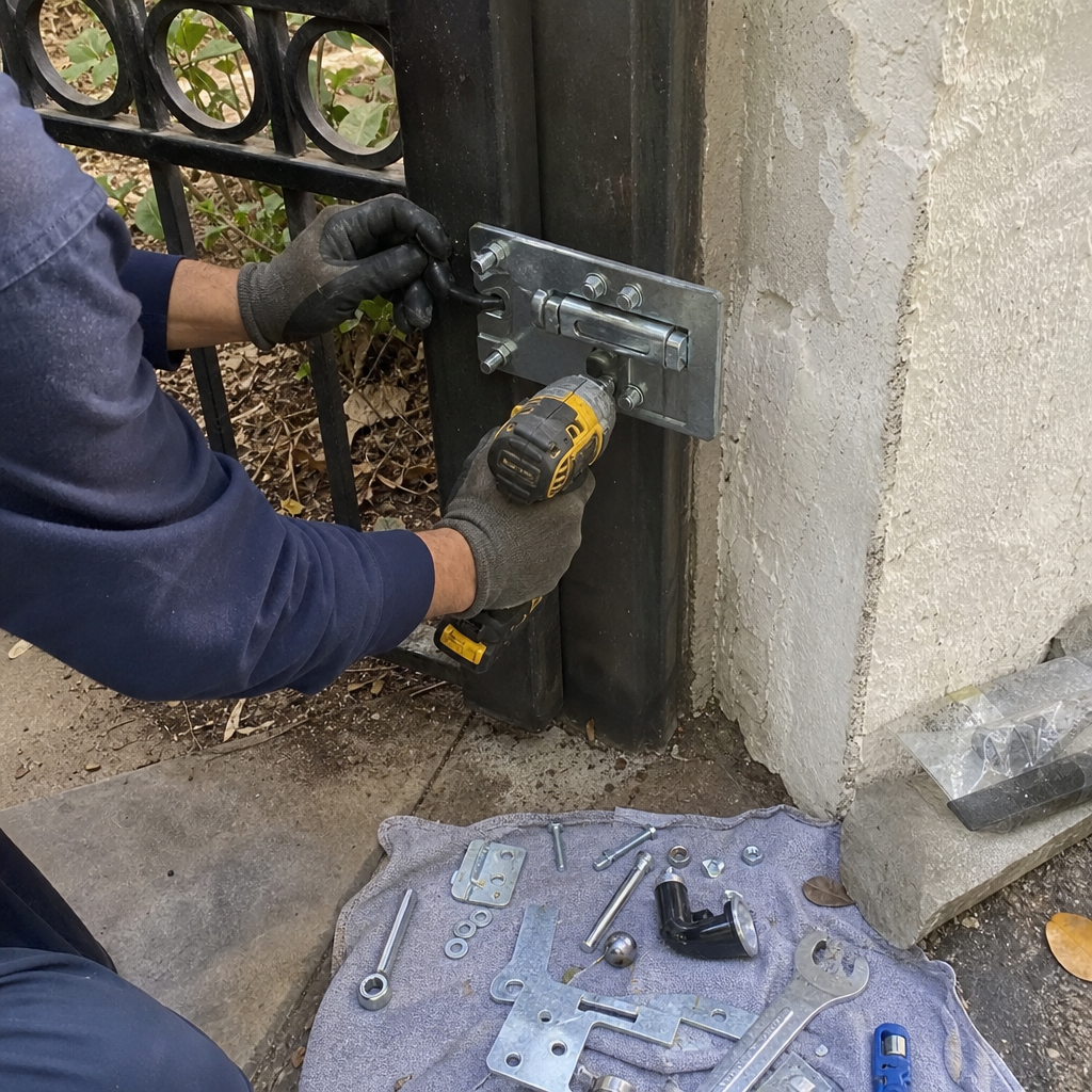 Gate repair with a drill and latch installation